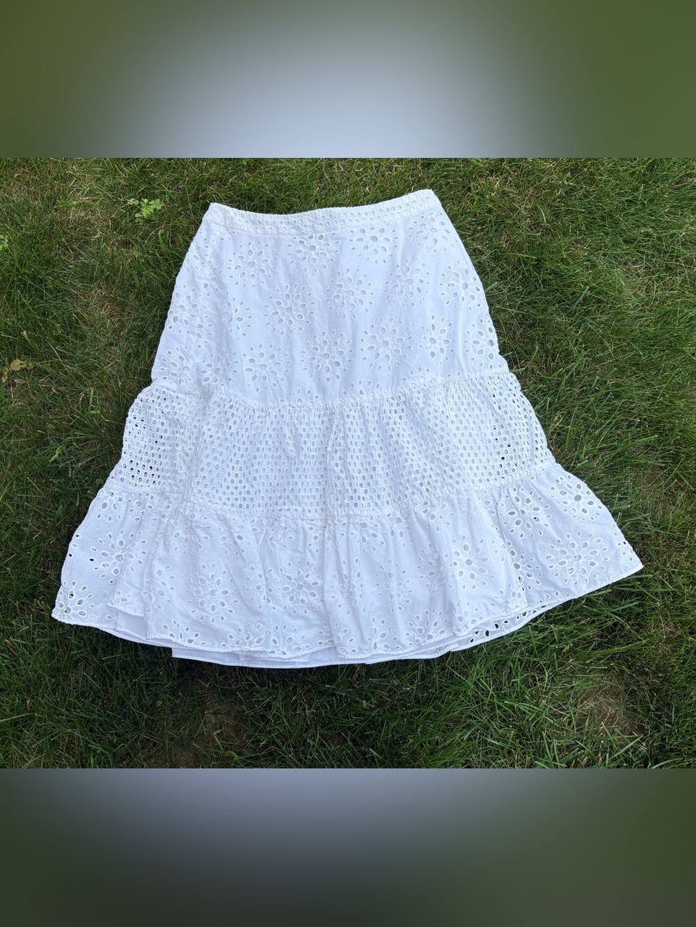 Talbots White Eyelet Tiered 100% Cotton Skirt